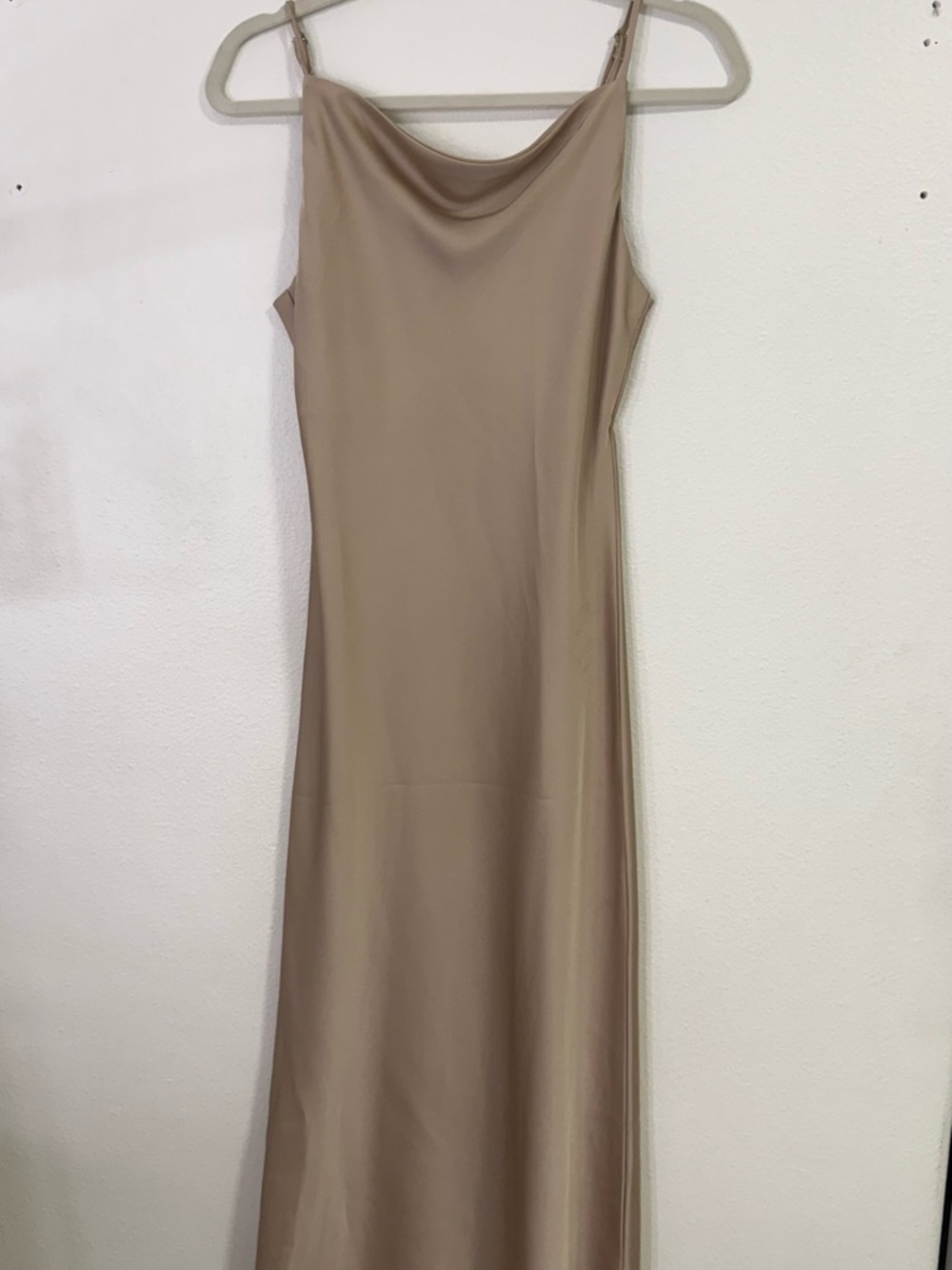 Sleek Cowl Neck Slip Dress - Beige